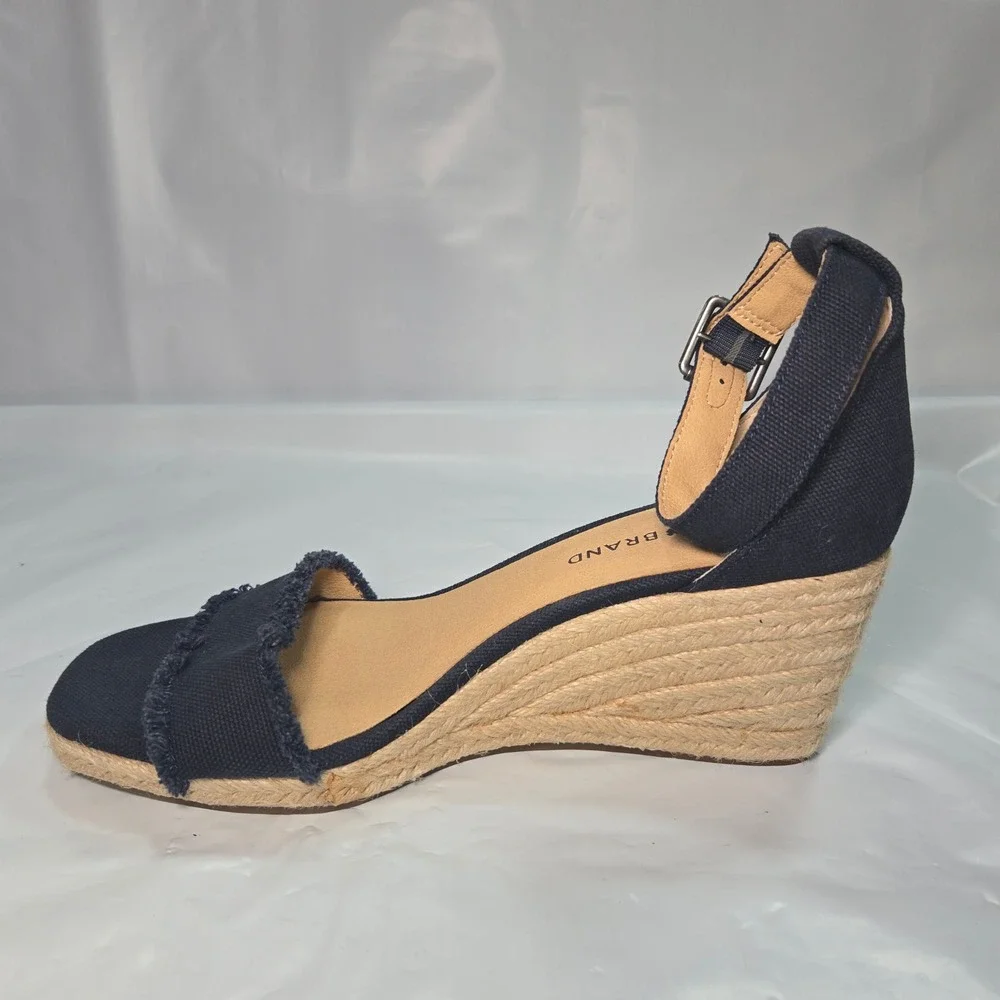 Sandals Wedge Shoes Womens Lucky Brand Menika Navy Blue Canvas Espadrille 8M
